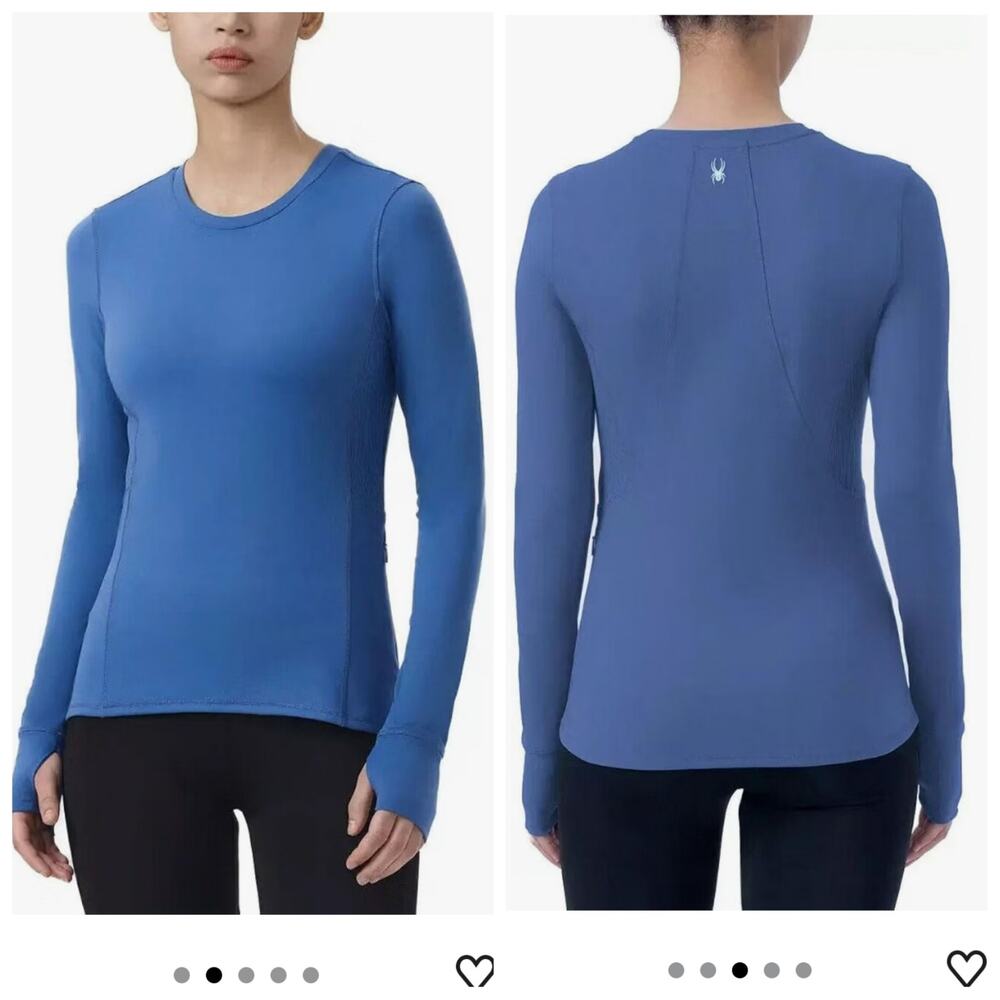 Spyder blue crewneck ribbed side panels base layer active top sz M